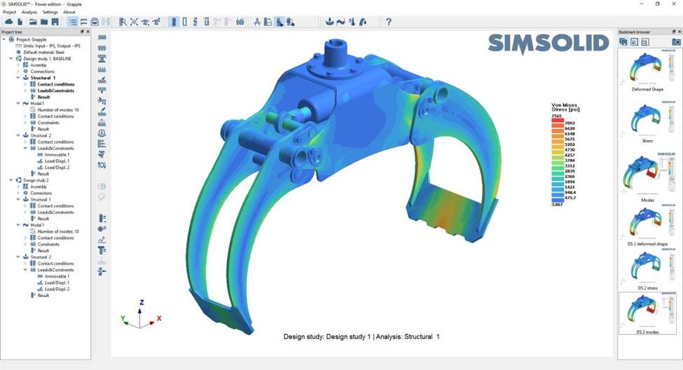 Grapple assembly – multiple design studies, each with multiple analyses