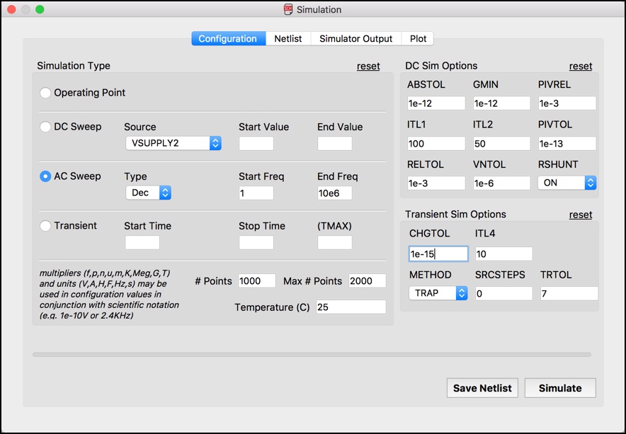 simulation dialog ac sweep