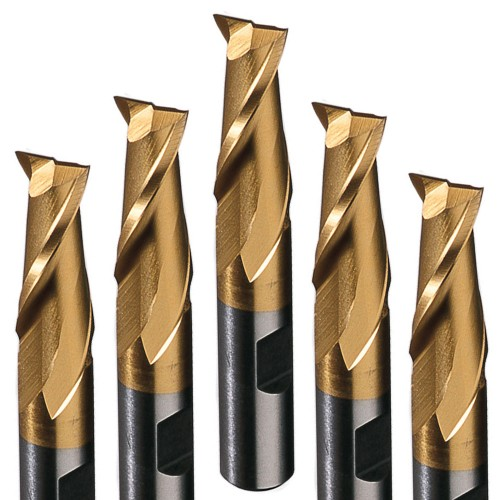 Flat 2 flute end mills with TiN coating.