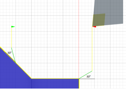 leads both 30 degrees from toolpath segment