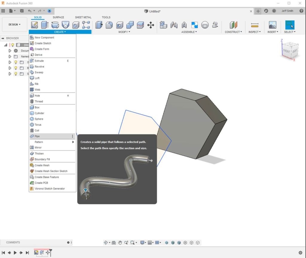 pipe command fusion 360