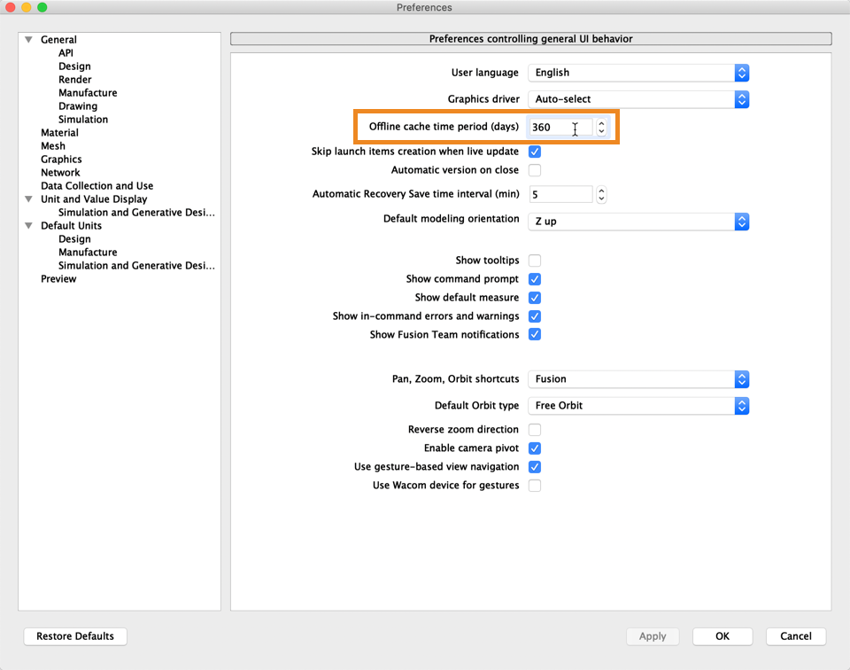 set cloud offline cache time period