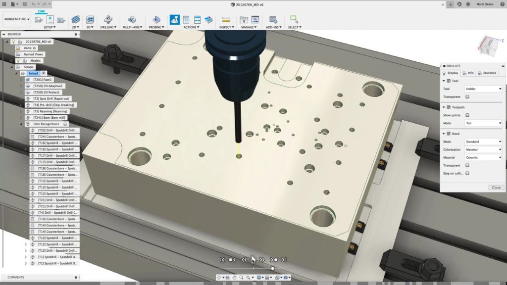 Toolpaths can be simulated to build confidence before outputting post-processed G-code 