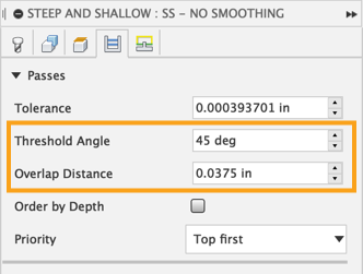 threshold angle and overlap distance parameters steep and shallow dialog