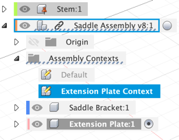 Image showing Fusion browser expanded to expose the assembly context folder nested in the external reference file.