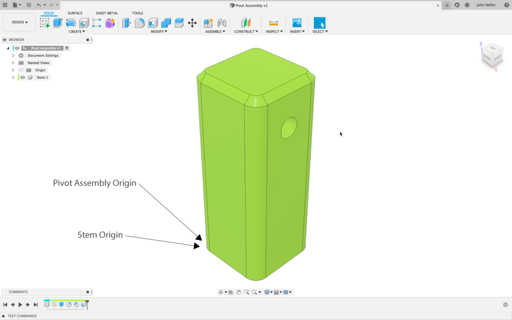 Pivot Assembly with one component disconnected from its parent origin.