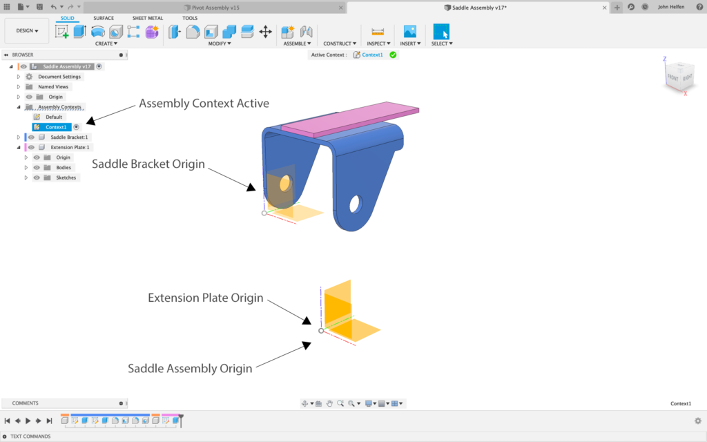 Saddle Assembly open in its own tab with Assembly Context active.