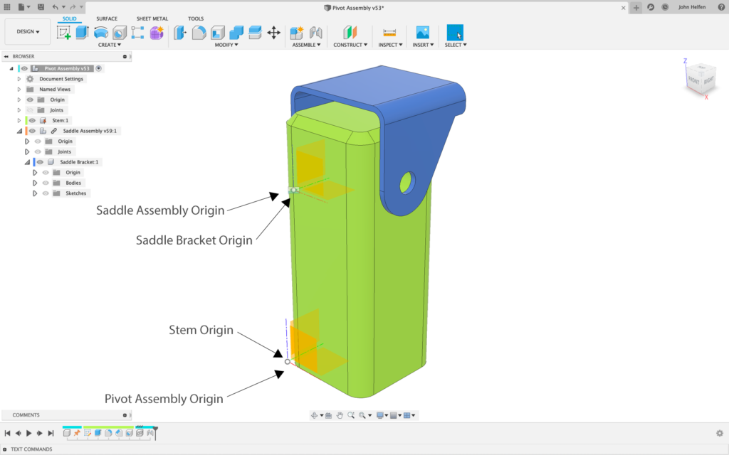 Bracket and Assembly origins are connected with an as-built rigid joint