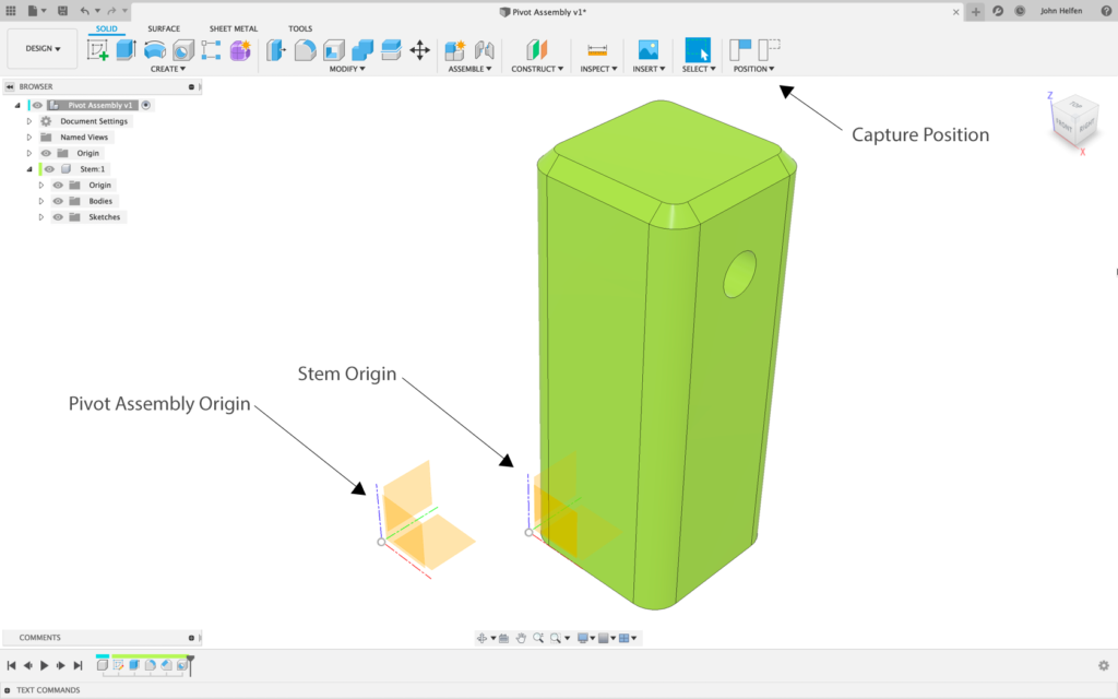 Pivot Assembly showing disconnected origins