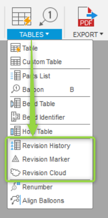 Revision tools in Fusion 360. Revision History, Marker and Cloud buttons 