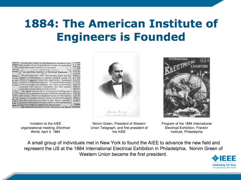 1884: The American Institute of Engineers is founded. IEEE