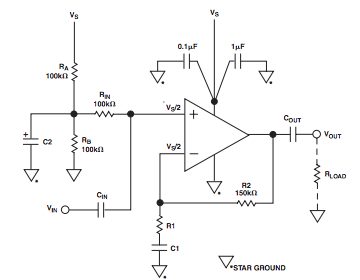 single supply decoupled amplifier circuit