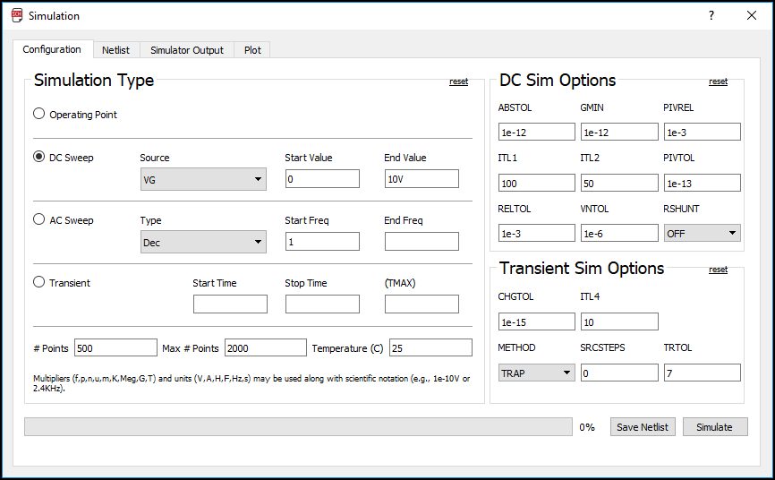 dc sweep configuration