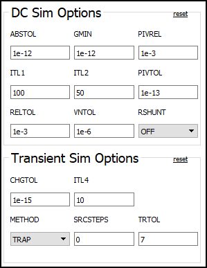 dc transient sim options