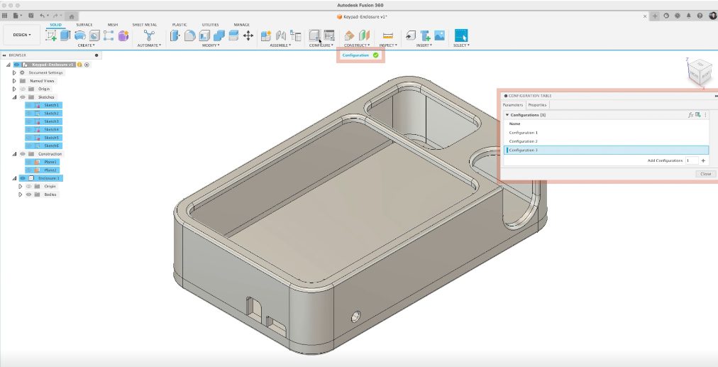 configuration mode autodesk fusion