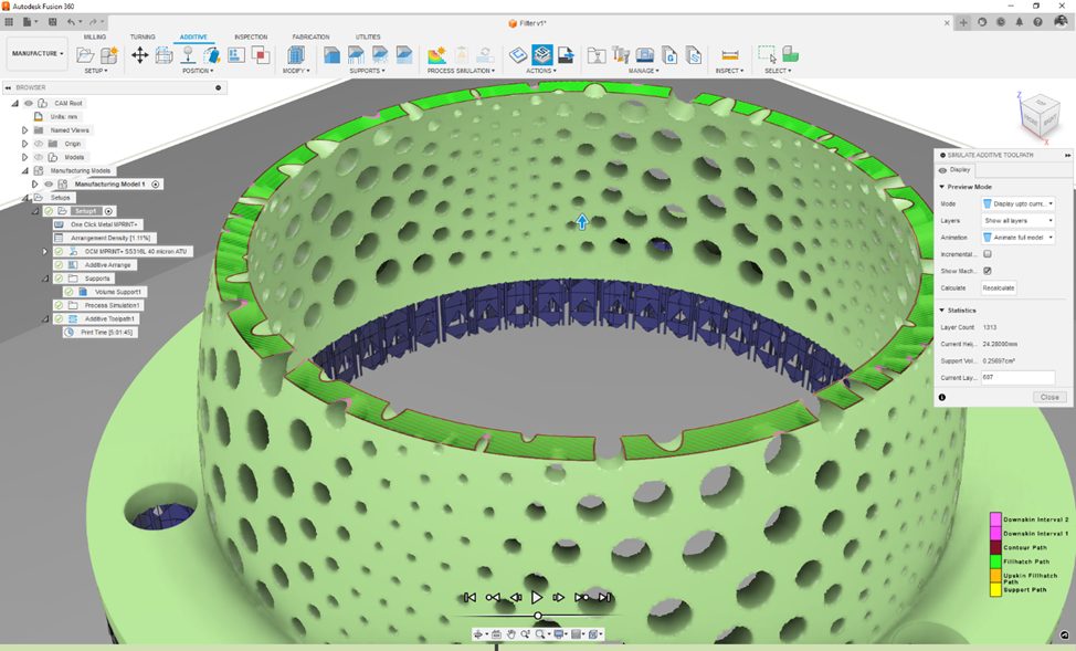 Additive build preparation capabilities in Autodesk Fusion.