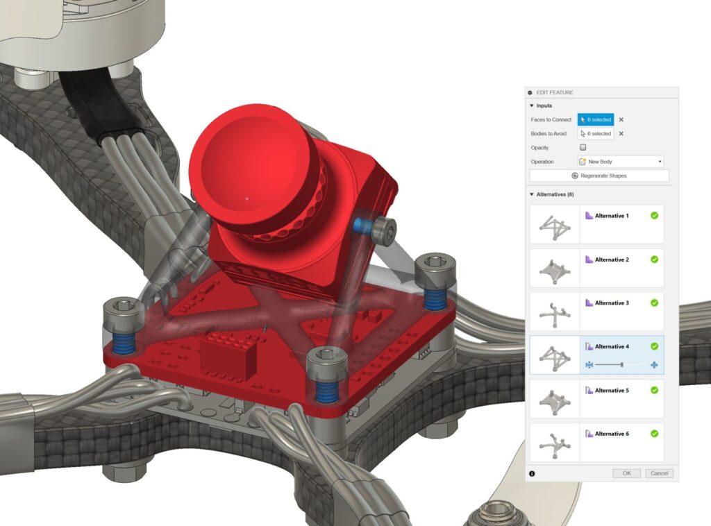 Modelagem automatizada na montagem de câmera drone Autodesk Fusion