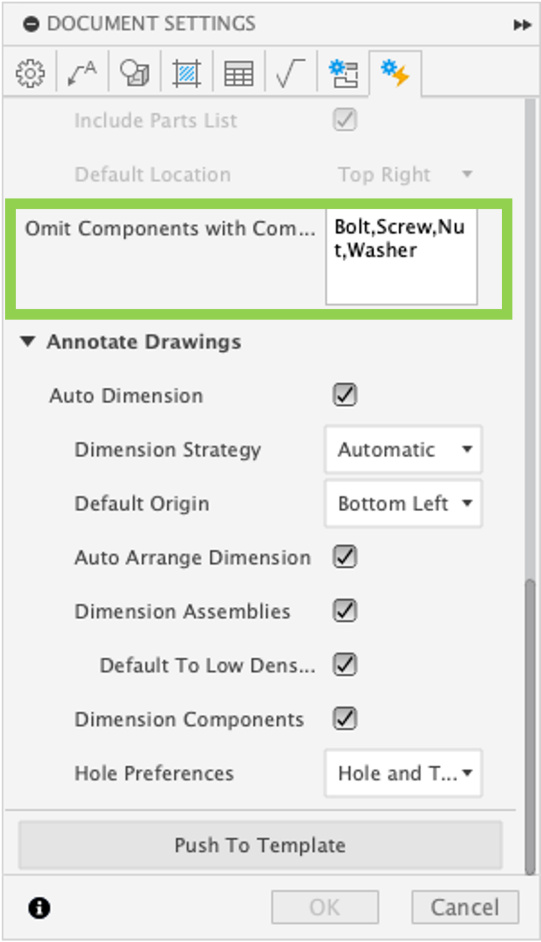 Drawing Automation omit list settings