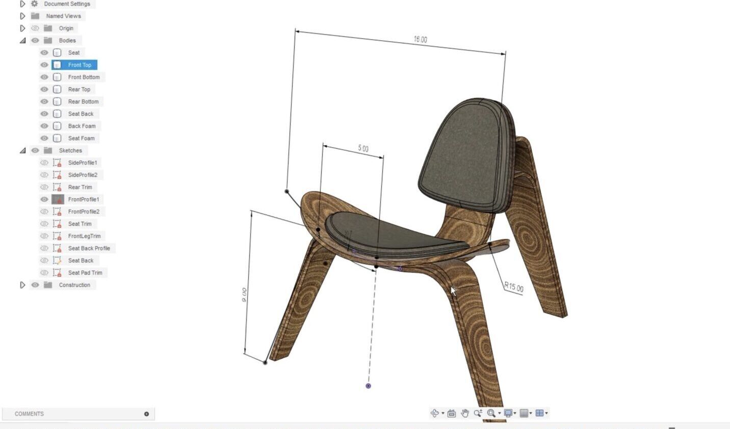 Before timeline changes for base of the chair 