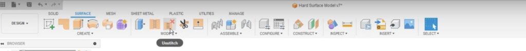 Unstitch tool in Autodesk Fusion