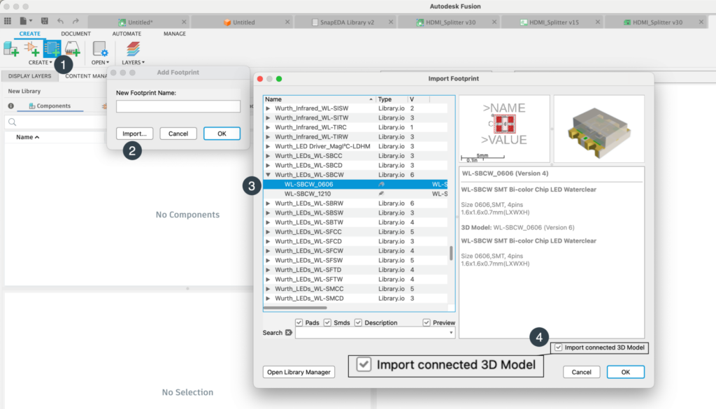 Import Footprint and 3D from other libraries