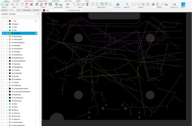 Autodesk Fusion Unrouted Layer with Color Coded Enabled