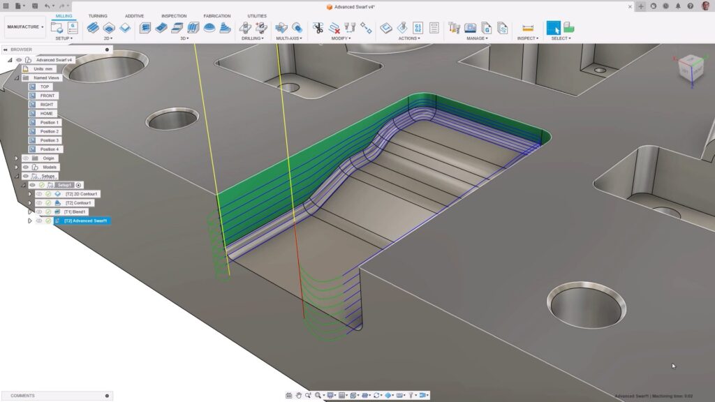 3-axis advanced swarf in Autodesk Fusion.