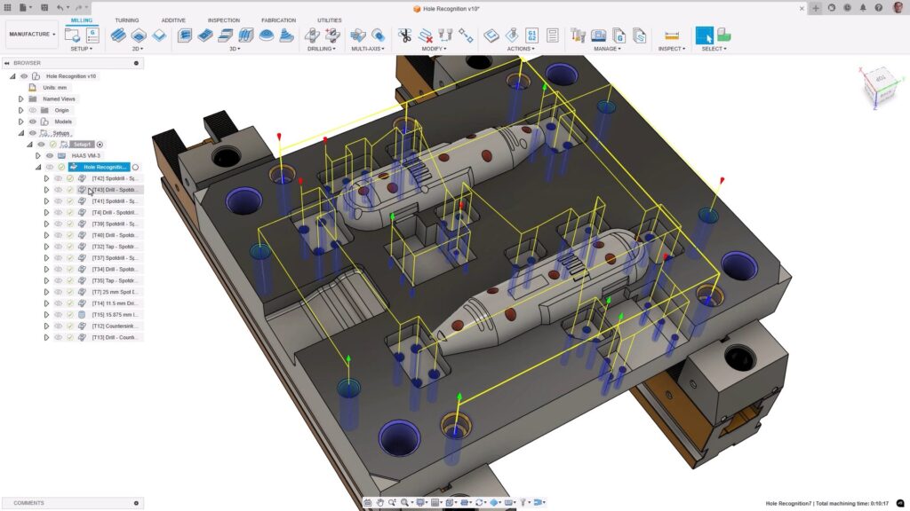 Automatic hole recognition in Autodesk Fusion.