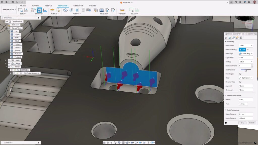 Probing inspection in Autodesk Fusion.