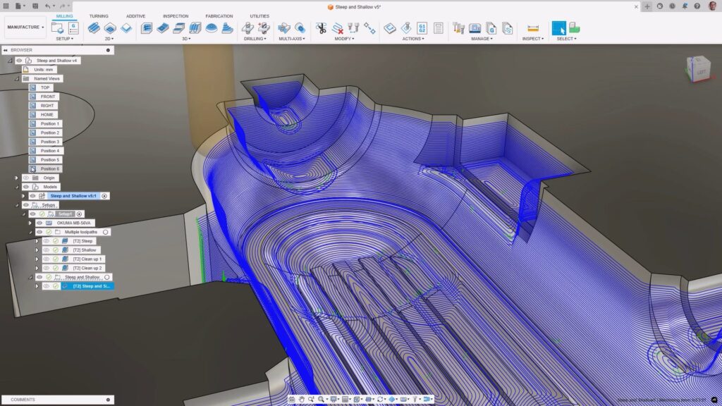 Steep and shallow toolpaths in Autodesk Fusion.