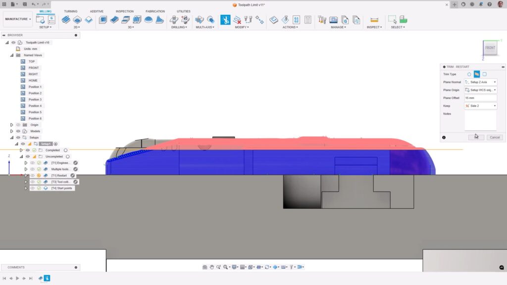 Toolpath modification in Autodesk Fusion.