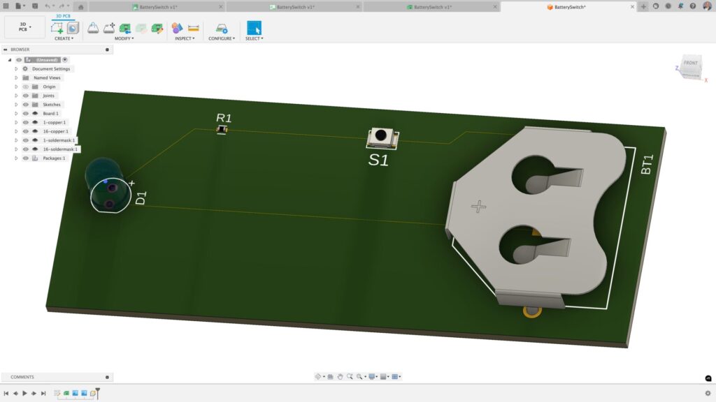 PCB prototype in Fusion electronics.