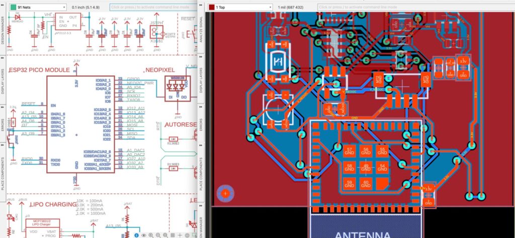 Cross-probing in Autodesk Fusion electronics.