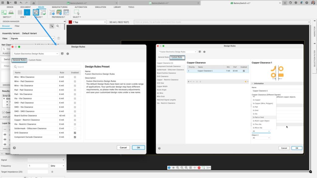 Design rules and preferences in Fusion.