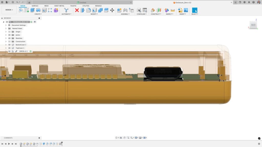 3D electronics model in Autodesk Fusion.