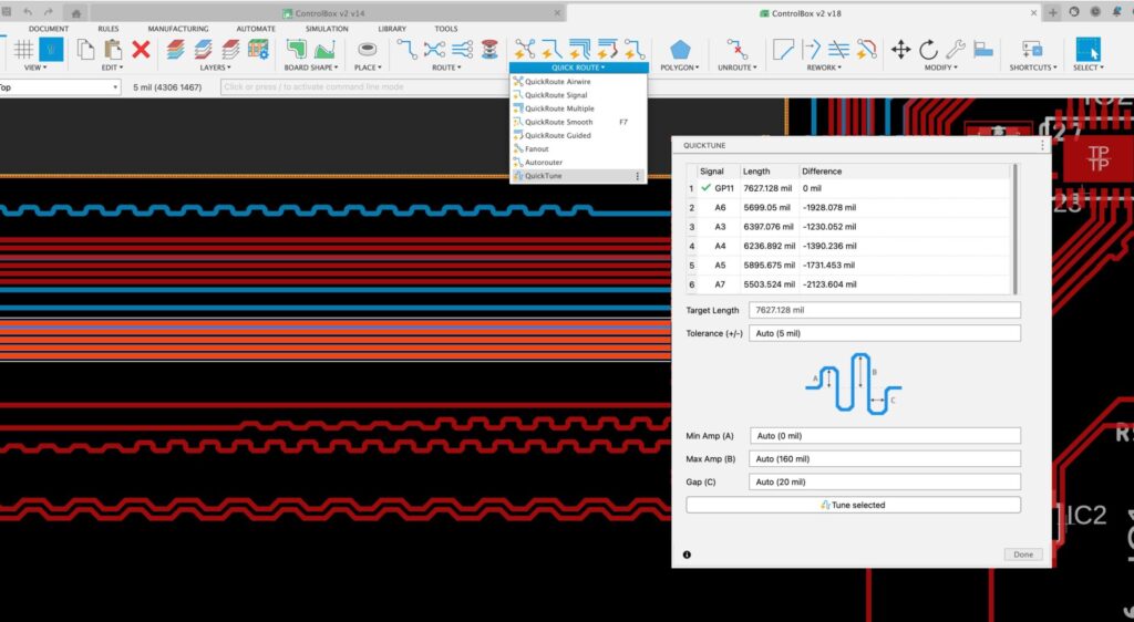 Meanders in Autodesk Fusion electronics.