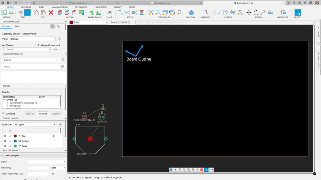 PCB footprint in Fusion electronics.