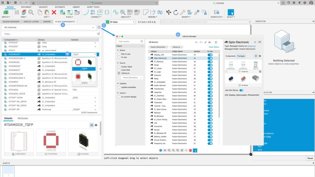 Adding parts to a schematic in Fusion