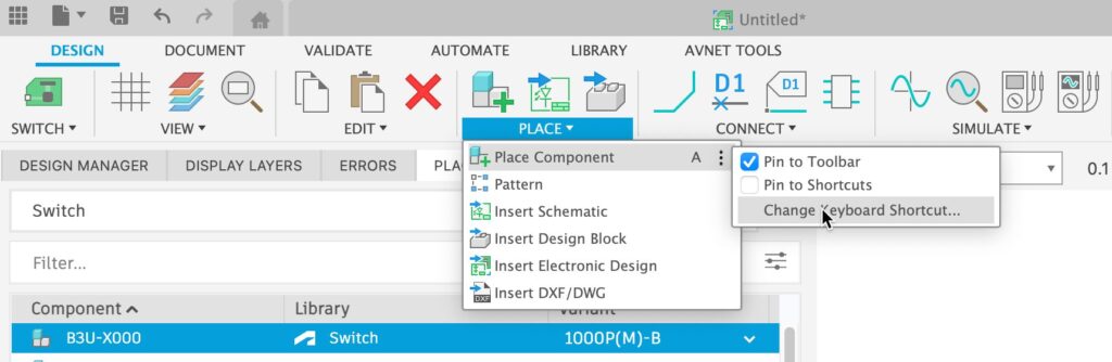 Defining shortcuts in Fusion electronics