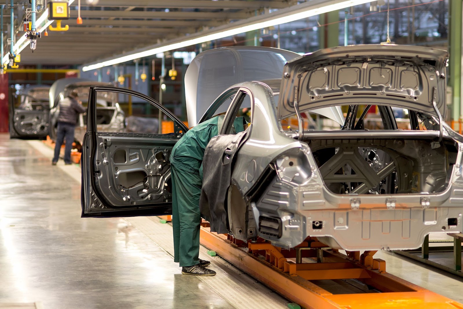 The production line for the assembly of new vehicles. 