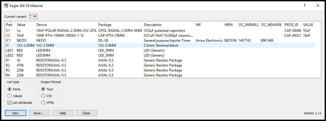 eagle-bill-of-material-dialog